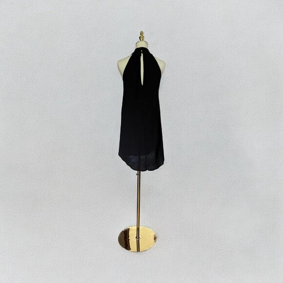 Black Gauzy Halter Neck Dress Sleeveless Textured Keyhole Detail Mini - Picture 2 of 6